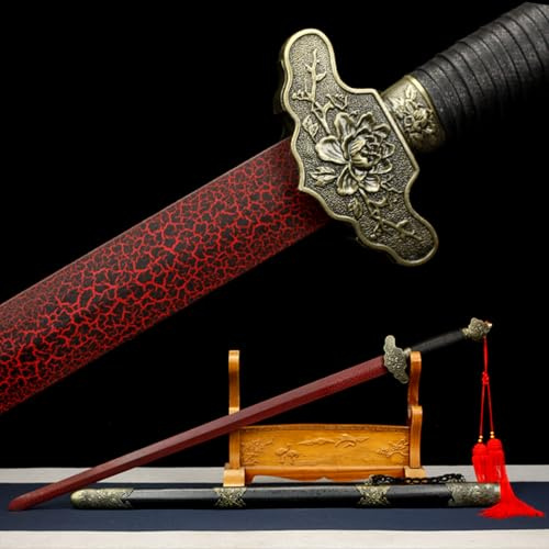 Spade Tai Chi in legno con fiori di peonia,spada da allenamento in bambù naturale con fodero,katana in legno,bokken fatto a mano per cosplay,oggetti di scena,regali,pratica di arti marziali - 103 cm