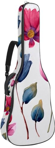 Gepolsterte Gitarrentasche mit Aquarell-Blumenelementen, schützende Akustikgitarren-Hülle, Gigbag für E-Bass, klassische Gitarre, Mehrfarbig 04, 42.9x16.9x4.7 in, Lässiger Tagesrucksack