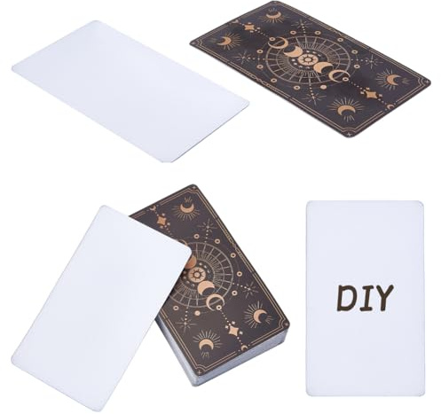 nbeads 100 tarjetas de tarot vacías con diseño en la parte posterior, diseño celestial de lámina dorada en blanco, Oráculo Tarot Cartas del Tarot con patrón de fase lunar, 6,9 x 11,8 cm