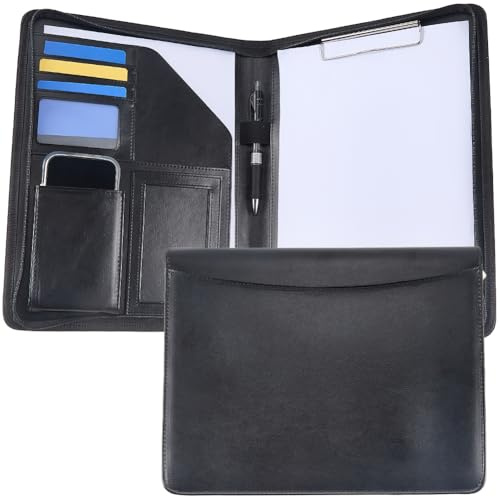 CALFOVERA PU Leder Rechtshändiger Klemmbrett Portfolio Ordner A4 Dokumentenmappe Mit Reißverschluss Lebenslaufmappe Schlanker Business Ordner Mappen Organizer Klarsichthüllen Für Damen Und Herren