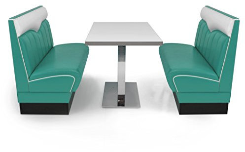 möbelland24 American Diner Set London türkis 2X Sitzbank 120cm + Diner Tisch
