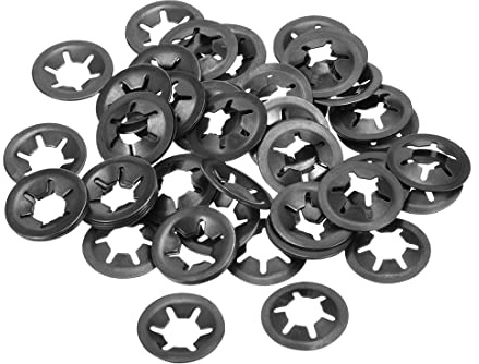 sourcing map Lot de 60 rondelles M6 Starlock 5,5 mm diamètre intérieur 16 mm rondelle de verrouillage à pression avec clip de vitesse 65 Mn Finition oxyde noir