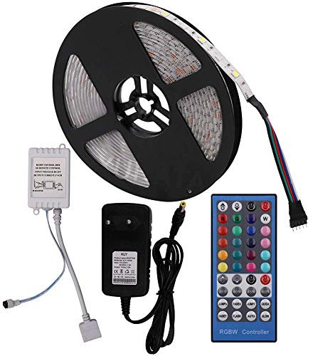 XUNATA 12V Tiras LED RGBWW, 5m IP65 Waterproof, 5050 SMD 300 LEDs Para TV Tira de Luces LED Kit Completo con Control Remoto de 40 teclas (RGB + Blanco Cálido)