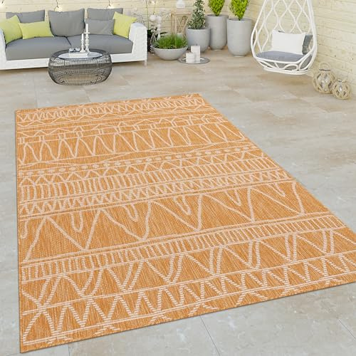Paco Home Outdoor Teppich Flachgewebe in Sisaloptik mit Zickzack Boho-Muster langlebig Modern, witterungsbeständig & strapazierfähig Ideal für Terrasse, Garten & Balkon, Gelb, Grösse:160x220 cm