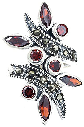Windalf Mittelalter Elfen Ring IDÚNA 2.7 cm Elfentanz mit Granat Bohemia Touch 925 Sterlingsilber (Silber, 66 (21.0))