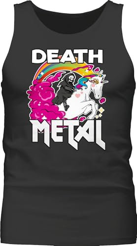 Tank Top Männer - Heavy Musik Hard Rock - Death Metal Sensenmann auf einem Einhorn - 3XL - Schwarz - Festival Unicorn Shirts Konzert Regenbogen Herren ärmellos Festivals Tanktop konzerte unterhemd