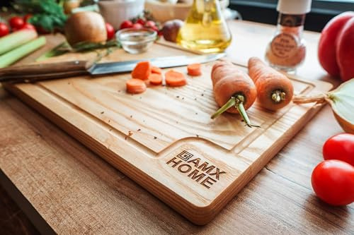 AMX Home Premium Schneidebrett Holz｜Ideal zum Hacken und Schneiden｜Servierbrett｜Messerschonend und Langlebig｜Saftrille Wood 20cm x 30cm