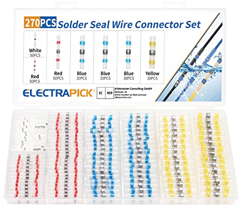 Electrapick Solder Seal Wire Connectors, 270 Pcs Waterproof Solder Wire Connectors Heat Shrink Cable Sleeves
