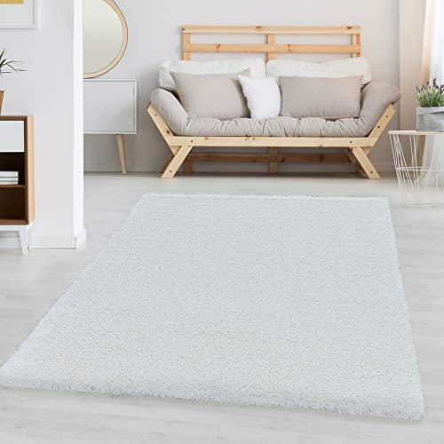 Carpettex Hochflor Teppich Wohnzimmer Shaggy Flokati Teppich Modern Einfarbig 80 x 250 cm Flur Teppich Läufer Weiß - Teppich Bettvorleger Schlafzimmer Weich Flauschig Waschbar Küchenläufer