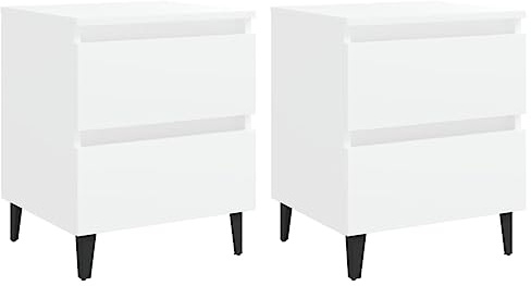vidaXL 2X Nachttisch mit 2 Schubladen Metallbeinen Nachtschrank Nachtkonsole Nachtkommode Schlafzimmer Schrank Kommode Weiß 40x35x50cm Holzwerkstoff