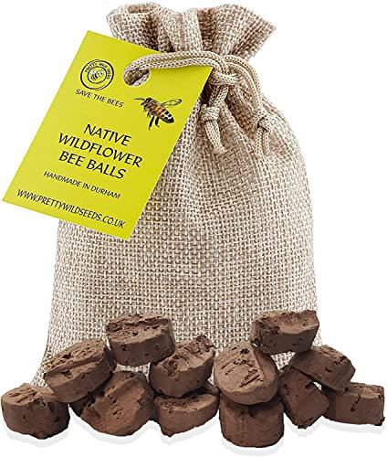 Wild Flower Seed Bombs Seed BeeBalls Seed Clay Balls for Bees Handmade Seed Clay Balls Save The Bees Butterflies Insects Wildlife Moths Beetles… Natural Hessian Sack (1 Pouch)