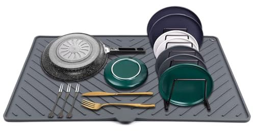 Silikon-Abtropfmatte - Große Abtropfmatte für die Küche, hitzebeständig, schnell trocknend -23.5 x 15.2'' Abtropfmatte zum Abwasch von IYYI (Grey, 23.5 x 15.2'')