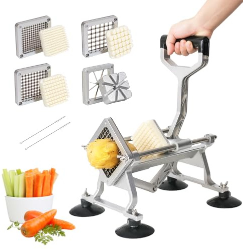Anatole Coupe-Frites Professionnel avec 6mm 9mm 13mm 8-Coin Lames en Acier Inoxydable Coupe Pommes de Terre Frites Manuel Trancheuse de Légumes Commerciale avec Ventouses pour Carotte Oignon Pomme