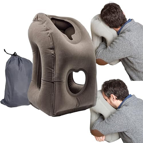 Heromask BetterSleep: Cuscino da Viaggio - Dormi In Avanti su Aereo, Bus e Treno! Cuscino Gonfiabile da Viaggio per Dormire Comodamente Durante i Voli Lunghi | Travel Pillow (Grigio)