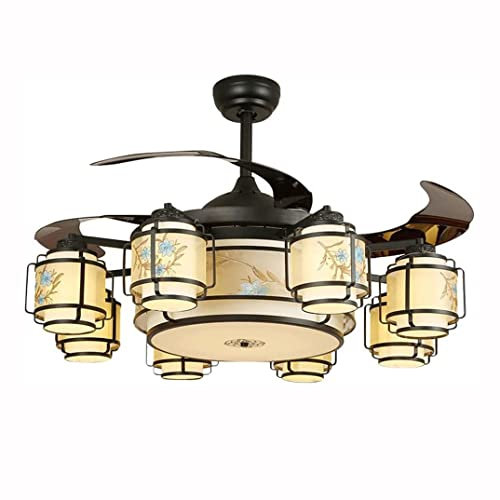 SCZWP8 42in Chinese Style Retro Ceiling Fan Lamp Living Room Dining Room Bedroom Fan Lamp Remote Control Frequency Conversion Silent Fan Chandelier For Living Room Bedroom Dining Room