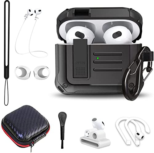 Custodia in Silicone per Airpods 3a Generazione con Blocco di Sicurezza: 9 in 1 Set di Accessori Protettiva Antiurto in TPU per Tutto il Corpo per Airpod 3 (2021)