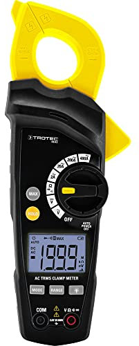 TROTEC True-RMS-Stromzange BE42 Strommessgerät Multimeter Widerstandsmessung Durchgangsprüfung und Diodentest Messwerthaltefunktion und Höchstwertanzeige Geeignet für Leitungsdurchmesser bis 28 mm