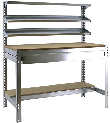 PROREGAL Werkbank Buffalo mit Frontablage und Schubfach | HxBxT 84x150x76cm | Traglast 600kg | Verzinkt Werktisch Arbeitstisch Arbeitsbank Werkstattbank
