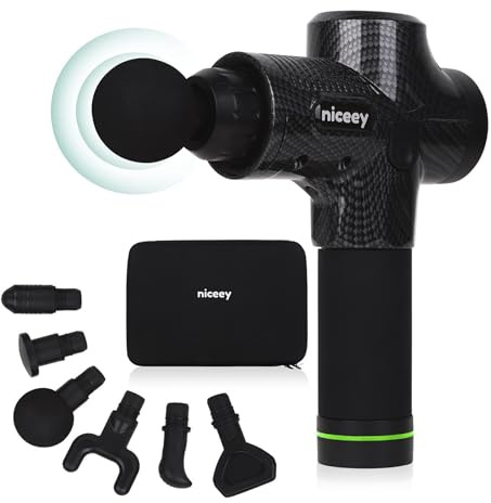Niceey Massagepistole, Muskel Percussion Massagegerät mit 30 Geschwindigkeiten, Massagematte mit 6 Köpfe Massage Gun für Schulter Körper Rücken Entspannung, Schwarz