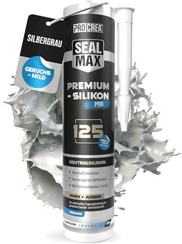PROCREA® Premium Silikon 125 (Silbergrau) Sanitärsilikon mit fungizider Ausstattung - Geruchsmildes Bausilikon für innen & außen - Graues Silikon in hellgrau - Neutralvernetzend
