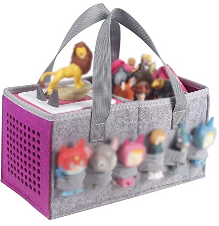 OUKNAK Carrying Case for Tonies Starter Set & Storage Bag for Toniebox 2 Figurine, Home Outdoor Hand Bag for Audio Player and Dolls Musical Toy Folding Bag for Toniebox Accessories (Gray Purple)