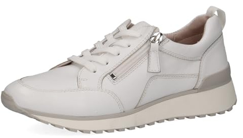 CAPRICE Damen Sneaker flach aus Leder mit Reißverschluss, Weiß (White Nappa), 40 EU