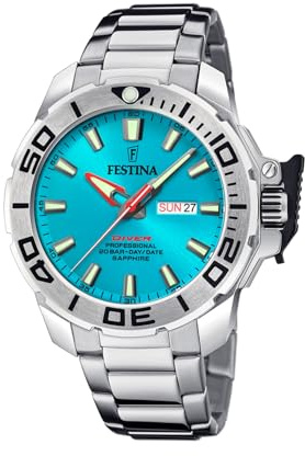 Festina Herren Uhr Analog aus Edelstahl 316L Silber - Quarzwerk - Kalender - Saphirglas mit hoher Widerstandsfähigkeit - Wasserdicht bis 20 ATM F20665/6 The Originals