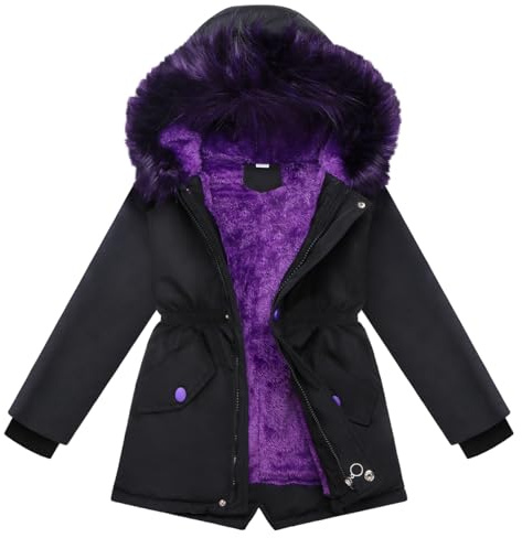 Podgina Girls Winter Coat Size 13-14 Youth Hooded Jacket Kids Anorak Parka Black Outwear