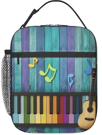 ZORIN Tragbare Lunchtasche mit Griff, Holz, Musiknoten, Gitarre, isoliert, Kühler, Lunchbox, wiederverwendbar, für Männer, Mädchen, Arbeit, Schule, Reisen, Picknick, Angeln