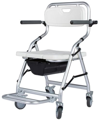 Fotrsta Faltbar Duschstuhl Mit Rollen, Fahrbar Duschrollstuhl Rollstuhl Toilettenstuhl Mit WC Eimer Mit Anti-roll-Over Pedale Mit Armlehnen Und Rückenlehne Für Senioren, Behinderte