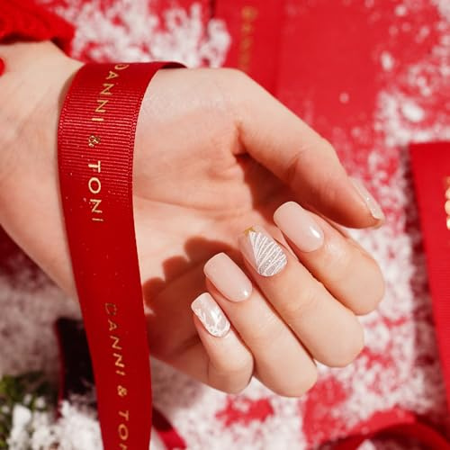 DANNI & TONI uv Gel Nagelfolie (Snowflake Dreams) Weihnachtsbaum Rosa Weiß Schneeflocken Stern Christmas Weihnachtstag Aufkleber Nagelsticker Nageldesign Nagelfolie Wraps 28 Aufkleber