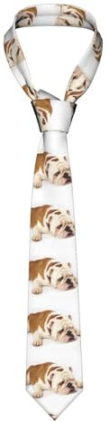 VhoMes Herren-Krawatte, englische Bulldogge, Fotografie einer traurigen und müden Bulldogge mit braunem, cremefarbenem Aufdruck, Neuheit, formelle Hochzeit, Party, Krawatten für Jungen