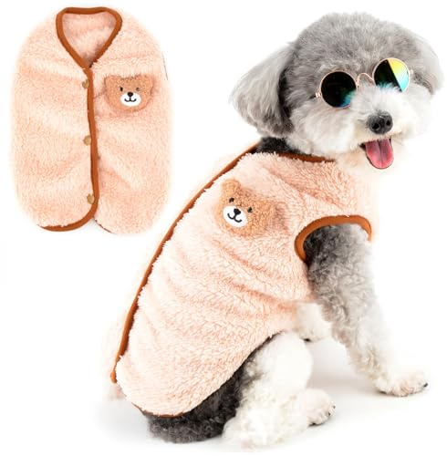 Zunea Suéter Mullido Abrigos para Perros para Perros Pequeños Jersey de Forro Polar Cálido Chalecos Chaquetas de Invierno con Anilla en D Lindo Oso Esponjoso Ropa para Cachorros Suave Sin Mangas Ropa