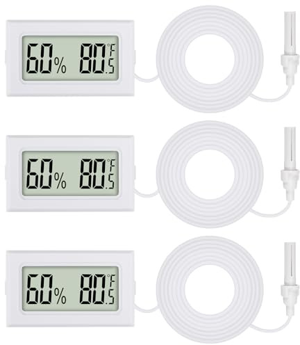 3Pcs Mini Digital Thermometer Hygrometer with Probe Electronic Temperature Humidity Gauge Meters Indoor LCD Display Fahrenheit for Humidors,Greenhouse,Garden,Incubator Reptile Terrarium
