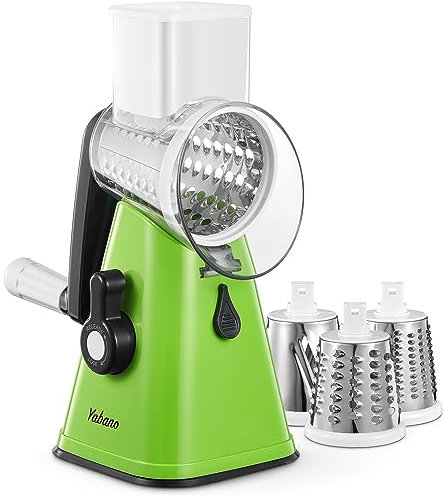 Yabano Grattugia Formaggio, Grattugia per Formaggio, Affettatrice per Verdure con 3 Lame Sostituibili in Acciaio Inox, Facile da Pulire, per Frutta, Verdura, Noci