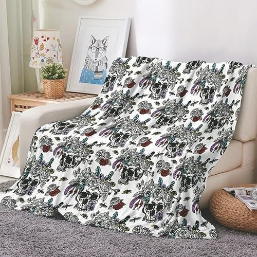 EHOMERY Personalisierte Kuscheldecke XXL Weiche Decke Kuscheldecke Baby Flauschige Decke Skelett Sommerdecke Dekorative Weiche Kuscheldecken 100x70cm