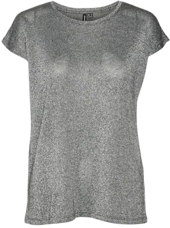 VERO MODA Damen Vmsarah AVA Ss Top JRS Noos Kurzarmbluse, Silver Mink/Detail:Gold Lurex, Small