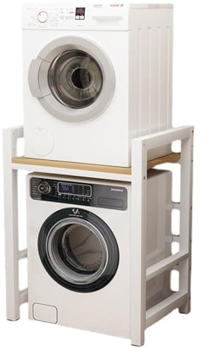 Lagerregal über der Waschmaschine und dem Trockner,Waschmaschinenschrank,Waschmaschinenregal Organisation und Aufbewahrung in der Waschküche,Waschmaschinenüberbau (White frame + walnut board)