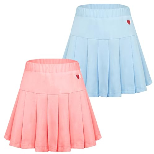 FEOYA Tennisrock Mädchen Rock mit Hose Kinder Baumwolle Sportrock Sommer Freizeitrock Basic Laufrock Golf Skort Sport Faltenrock Modisch Hosenrock Weich Sommerrock Süß Tanzrock 2er Pack 130