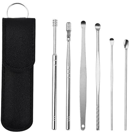 Ohrenreiniger, Edelstahl-Ohrenreiniger, 6-teiliges Ohrenschmalz-Entfernungsset, tragbarer Ohrenreiniger, zur Ohrenreinigung (Black, 6pcs)