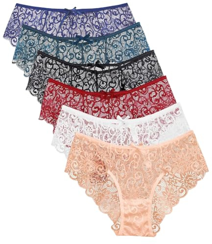 HAGOT Culottes en Dentelle pour Femmes, Lot de 6 Slip, Sous-vêtement Taille Basse Sexy, Soft Lace, Ultra Minces