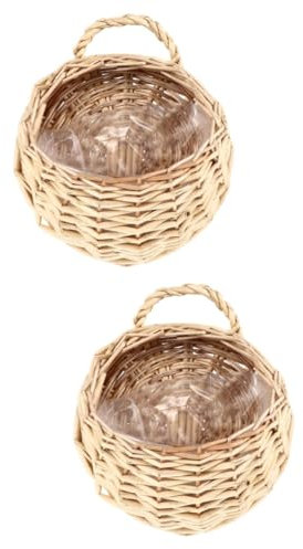 Yardenfun 2St Blumenkorb wandhängender gewebter pflanzer rustikale Blumenvase Rattan runde Vase pflanzenkorb gartendeko Töpfe für Pflanzen Blumenhalter hängender Wandpflanzer Weide Beige