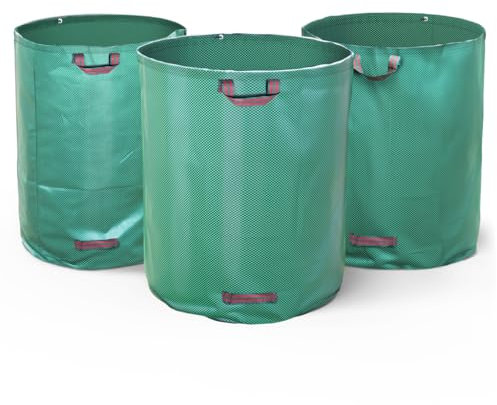 VOUNOT® 3x 500L Sacchi da Giardinaggio Professionali, Sacco per Rifiuti da Giardino, Antistrappo, Idrorepellente, Riutilizzabile, Pieghevole