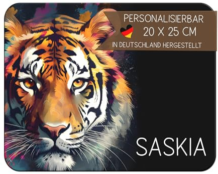 CreaDesign Personalisiertes Kinder Frühstücksbrett mit Namen, 20x25 cm, rutschfestes Schneidebrett aus Kunststoff, Tiger Design, spülmaschinen & mikrowellengeeignet, Schneidbrett für Kinder