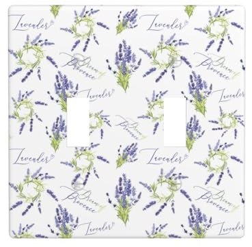 Placca di copertura per interruttore della luce a levetta, 2 piastre da parete di dimensioni standard 11,4 x 11,4 cm, fiori di lavanda rotonda doppia piastra di copertura per interruttore della luce