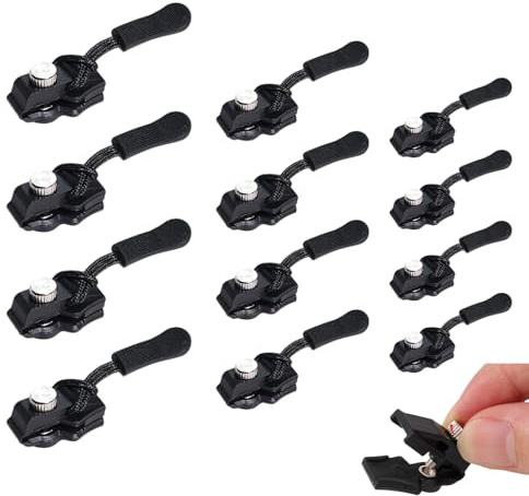 GUTERTOP 12 Stück Reparatur Reißverschluss Reparatur Set, 3 Größen Fix Reissverschluss Zipper, Ersatz Zipper für Reißverschlüsse (Schwarz)