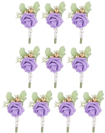 QUARKZMAN 10 Stück Bräutigam Anstecksträuße Rosen Anstecknadeln 3x5 für Männer Hochzeit Zeremonie Jubiläum Formelles Abendessen Party Anzug Dekoration Lila