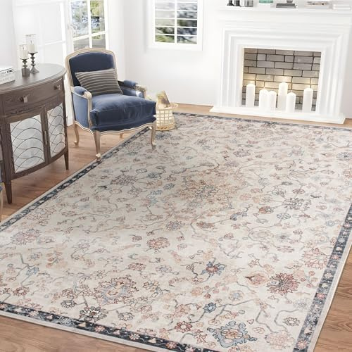 Taleta DAHLIA Washable Rugs Living Room Large, Non-Slip Soft Short Pile Vintage Oriental Boho Area Carpet for Bedroom, Diningroom, Kitchen, Beige, 190 x 280 cm