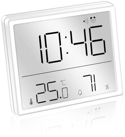 Digitaler Wecker, Digitale Wanduhr batteriebetrieben, LCD mit Temperatur Luftfeuchtigkeit Magnetische Ansaugung Design Multifunktional, 12/24 Stunden ℃/℉,Digitaluhr Wand für Wohnzimmer Schlafzimmer