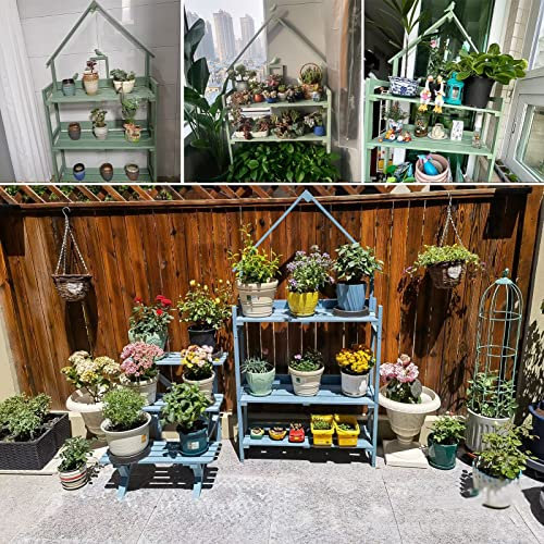 3-Tier Step Plant Shelves, Outdoor Garden Workstation with Tabletop, Potting Bench and Storage Cabinet for Patio and Shed, Versatile Garden Organizer